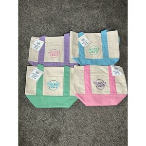 Trader Joe'S Small Canvas Pastel Bags Set of (4) New with Tags
